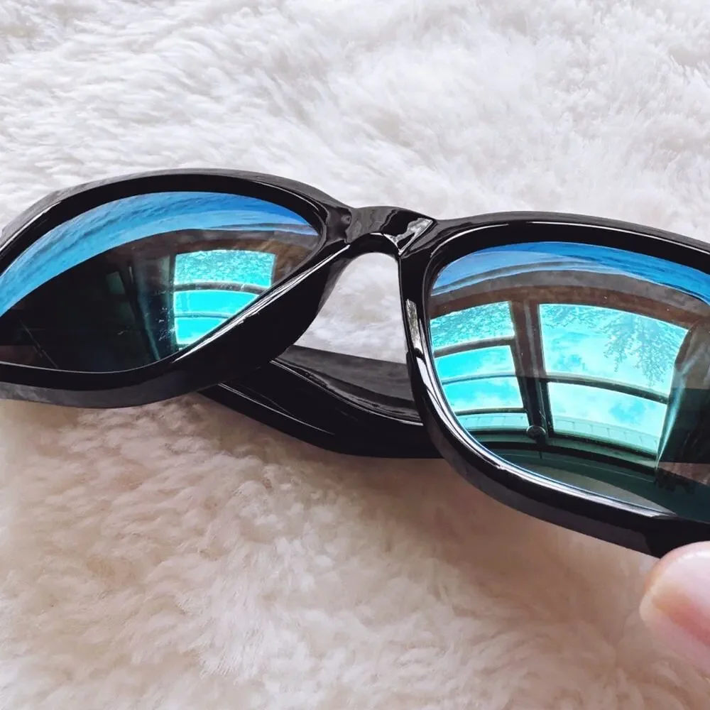 Cedric Black w/ Blue & Green Tinted Lenses Mirrored Sunglasses